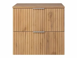 Clearance Mueble de lavabo, Roble Craft, 60 x 57 x 46 cm, tirador plata + Encimera Marru00f3n