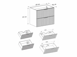 Clearance Mueble de lavabo, Roble Craft, 60 x 57 x 46 cm, tirador plata + Encimera Marru00f3n