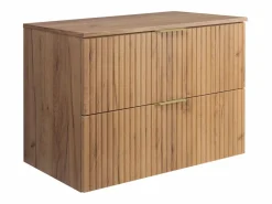 Discount Mueble de lavabo, Roble Craft, 80 x 57 x 46 cm, tirador dorado + Encimera Mueble De Pared Para Baño