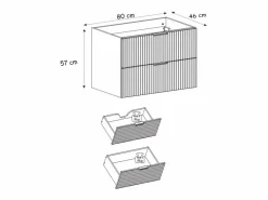 Mueble de lavabo, Roble Craft, 80 x 77 x 46 cm, tirador dorado, patas Negros, sin encimera