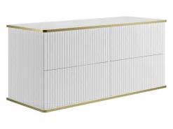 Vente-unique Mueble de lavabo suspendido con borde dorado acanalado, , 120 cm de ancho, KELIZA