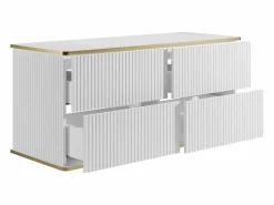 Vente-unique Mueble de lavabo suspendido con borde dorado acanalado, , 120 cm de ancho, KELIZA