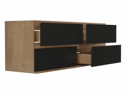 New Vente-unique Mueble de lavabo suspendido - Natural claro y negro - 150 cm - SABURI Negro / Color natural claro