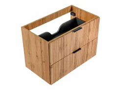 Clearance Mueble de lavabo suspendido con acabado acanalado natural claro, 80 cm de ancho, Zevara Mueble De Lavabo
