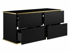 Vente-unique Mueble de lavabo suspendido con borde dorado acanalado, , 120 cm de ancho, KELIZA