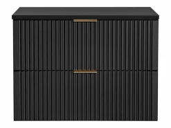 Best Vente-unique Mueble de lavabo suspendido con acabado ranurado y estante, 80 cm de ancho, Zevara Negro