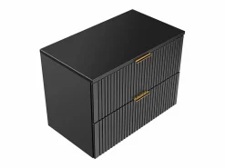 Best Vente-unique Mueble de lavabo suspendido con acabado ranurado y estante, 80 cm de ancho, Zevara Negro