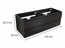 New Mueble de lavabo suspendido SORRENTO de 4 cajones, 120 cm Negro