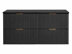 Best Vente-unique Mueble de lavabo suspendido con acabado ranurado y estante, , 120 cm de ancho, Zevara Negro
