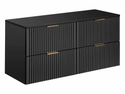 Best Vente-unique Mueble de lavabo suspendido con acabado ranurado y estante, , 120 cm de ancho, Zevara Negro