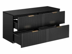 Best Vente-unique Mueble de lavabo suspendido con acabado ranurado y estante, , 120 cm de ancho, Zevara Negro