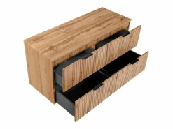 Vente-unique Mueble de lavabo suspendido con encimera acanalada y balda, acabado natural claro, 120 cm, ZEVARA