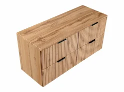 Vente-unique Mueble de lavabo suspendido con encimera acanalada y balda, acabado natural claro, 120 cm, ZEVARA