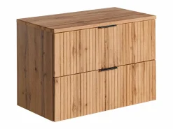 Best Vente-unique Mueble de lavabo suspendido con acabado ranurado y estante, , ancho 80 cm, ZEVARA Color natural claro
