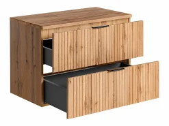 Best Vente-unique Mueble de lavabo suspendido con acabado ranurado y estante, , ancho 80 cm, ZEVARA Color natural claro
