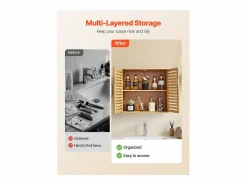 Outlet Mueble de Pared de Baño SucceBuy, 2 Puertas y Estante Ajustable con 3 Niveles de Altura, Botiquín de Almacenamiento sobre el Inodoro Amarillo
