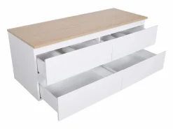 Sale Mueble de pared SORRENTO de 120 cm con doble fregadero y encimera de madera Blanco