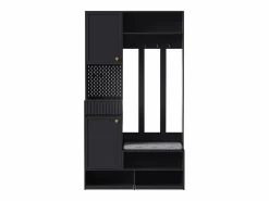 Mueble de recibidor con banco, perchero, estantes y cajones, 4 ganchos, 1 puerta, blanco, (100x35x180 cm)