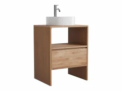 Clearance Vente-unique Mueble de roble con lavabo sobre encimera redondo y grifo - Natural claro - 60 cm - CAVIZO Color natural claro