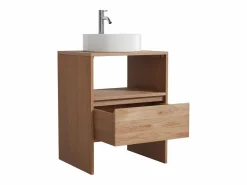 Clearance Vente-unique Mueble de roble con lavabo sobre encimera redondo y grifo - Natural claro - 60 cm - CAVIZO Color natural claro