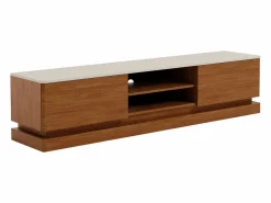 Mueble de TV 2 cajones y 2 estantes con LEDs en MDF - Marrón oscuro y beige - DEVIKA de Pascal MORABITO Mueble Tv