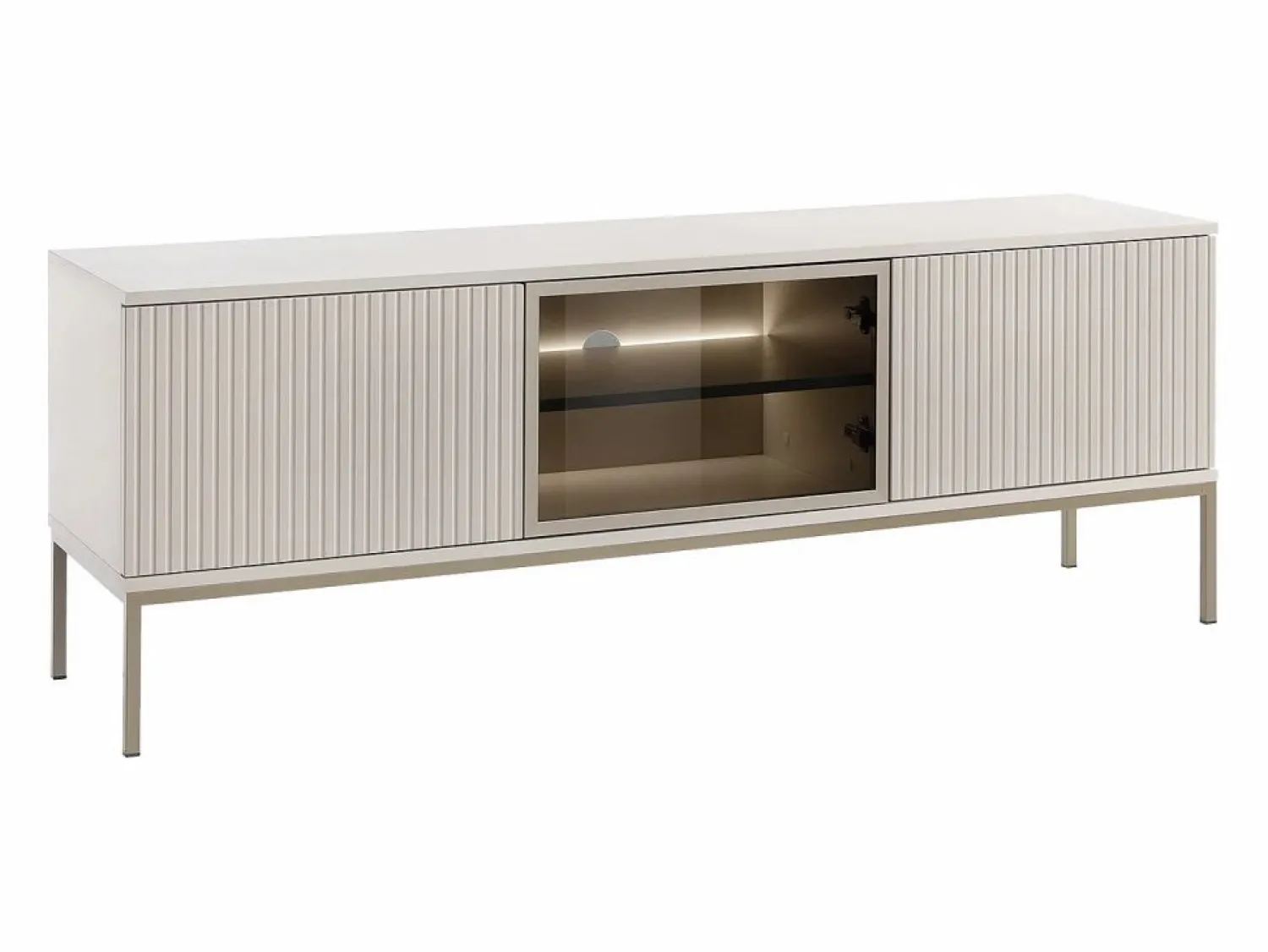 Online Vente-unique Mueble de TV 3 puertas con LEDs en MDF y vidrio ahumado - y negro - OVILA Beige