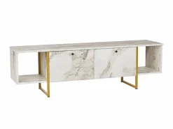 Vente-unique Mueble de TV 2 puertas y 2 estantes - Efecto mármol y dorado - DERANA