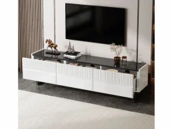 Outlet Merax Mueble de TV bajo moderno - 170 x 35 x 47 cm - con 3 cajones - Diseño clásico - MDF - blanco y Negro
