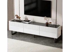 Outlet Merax Mueble de TV bajo moderno - 170 x 35 x 47 cm - con 3 cajones - Diseño clásico - MDF - blanco y Negro