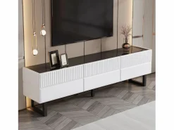 Outlet Merax Mueble de TV bajo moderno - 170 x 35 x 47 cm - con 3 cajones - Diseño clásico - MDF - blanco y Negro