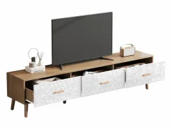 Clearance Mueble de TV con 3 cajones - 150 x 35 x 39 cm - Tablero de partículas - para salón - y madera Mueble Tv