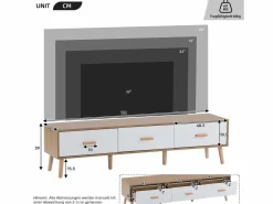 Clearance Mueble de TV con 3 cajones - 150 x 35 x 39 cm - Tablero de partículas - para salón - y madera Mueble Tv