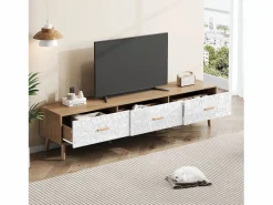 Clearance Mueble de TV con 3 cajones - 150 x 35 x 39 cm - Tablero de partículas - para salón - y madera Mueble Tv