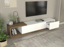 New Mueble de TV con 3 cajones y 1 estante - Blanco y natural - DUKIAN Mueble Tv