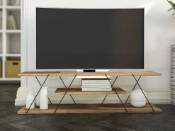 Hot Vente-unique Mueble de TV con 1 estante - Natural y negro - DELORY Color natural claro