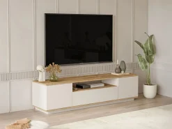 Online Vente-unique Mueble de TV con 3 puertas y 1 estante - Beige y natural - LOTULA Beige / Color natural claro