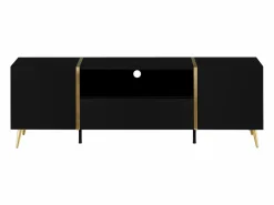 Sale Mueble de TV con 2 puertas, 1 cajón y 1 estante - Negro brillante y dorado - MARZIALO Mueble Tv