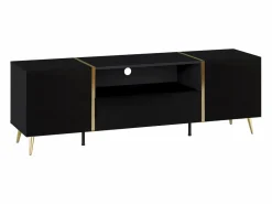 Sale Mueble de TV con 2 puertas, 1 cajón y 1 estante - Negro brillante y dorado - MARZIALO Mueble Tv