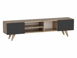 New Vente-unique Mueble de TV con 2 puertas y 3 estantes - Negro y Natural - MOSTIA Negro / Color natural claro
