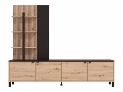 Vente-unique Mueble de TV con 4 puertas y 3 estantes - Natural y Negro - NUJA Negro / Color natural claro