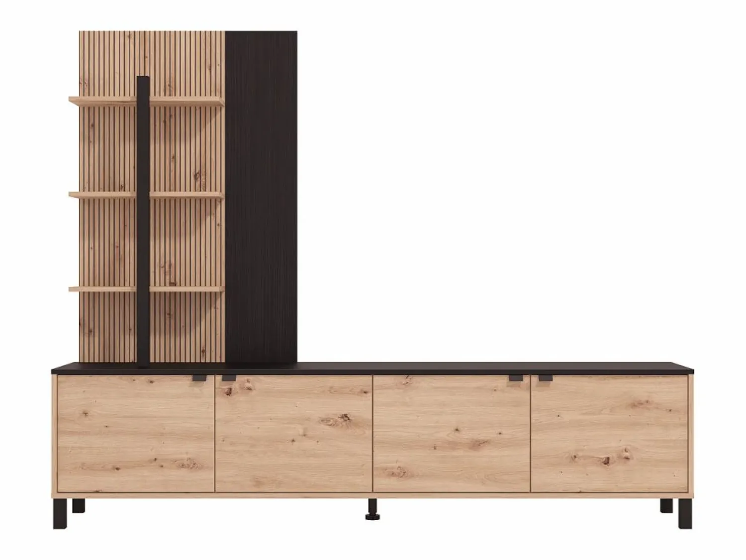 Vente-unique Mueble de TV con 4 puertas y 3 estantes - Natural y Negro - NUJA Negro / Color natural claro