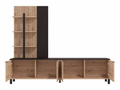 Vente-unique Mueble de TV con 4 puertas y 3 estantes - Natural y Negro - NUJA Negro / Color natural claro