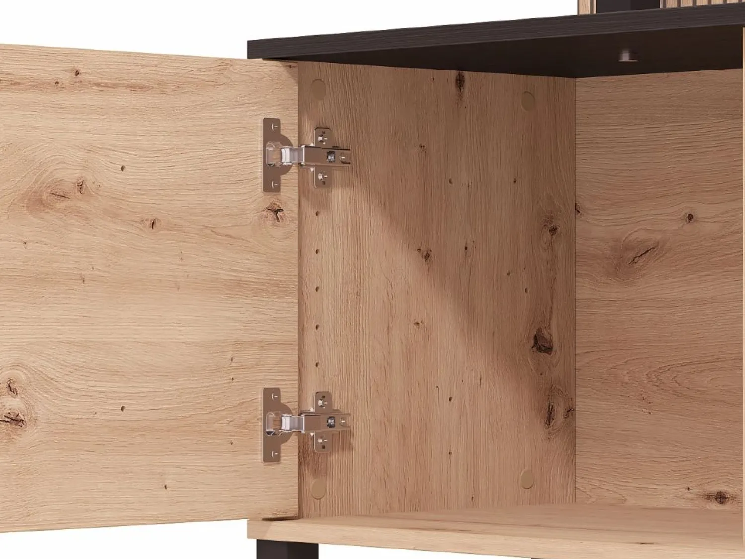 Vente-unique Mueble de TV con 4 puertas y 3 estantes - Natural y Negro - NUJA Negro / Color natural claro