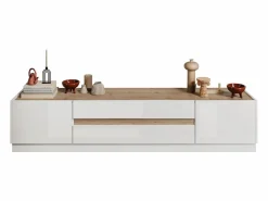 Discount Mueble de TV con 2 puertas y 2 cajones - Blanco y Natural - EMORA Mueble Tv