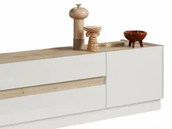 Discount Mueble de TV con 2 puertas y 2 cajones - Blanco y Natural - EMORA Mueble Tv