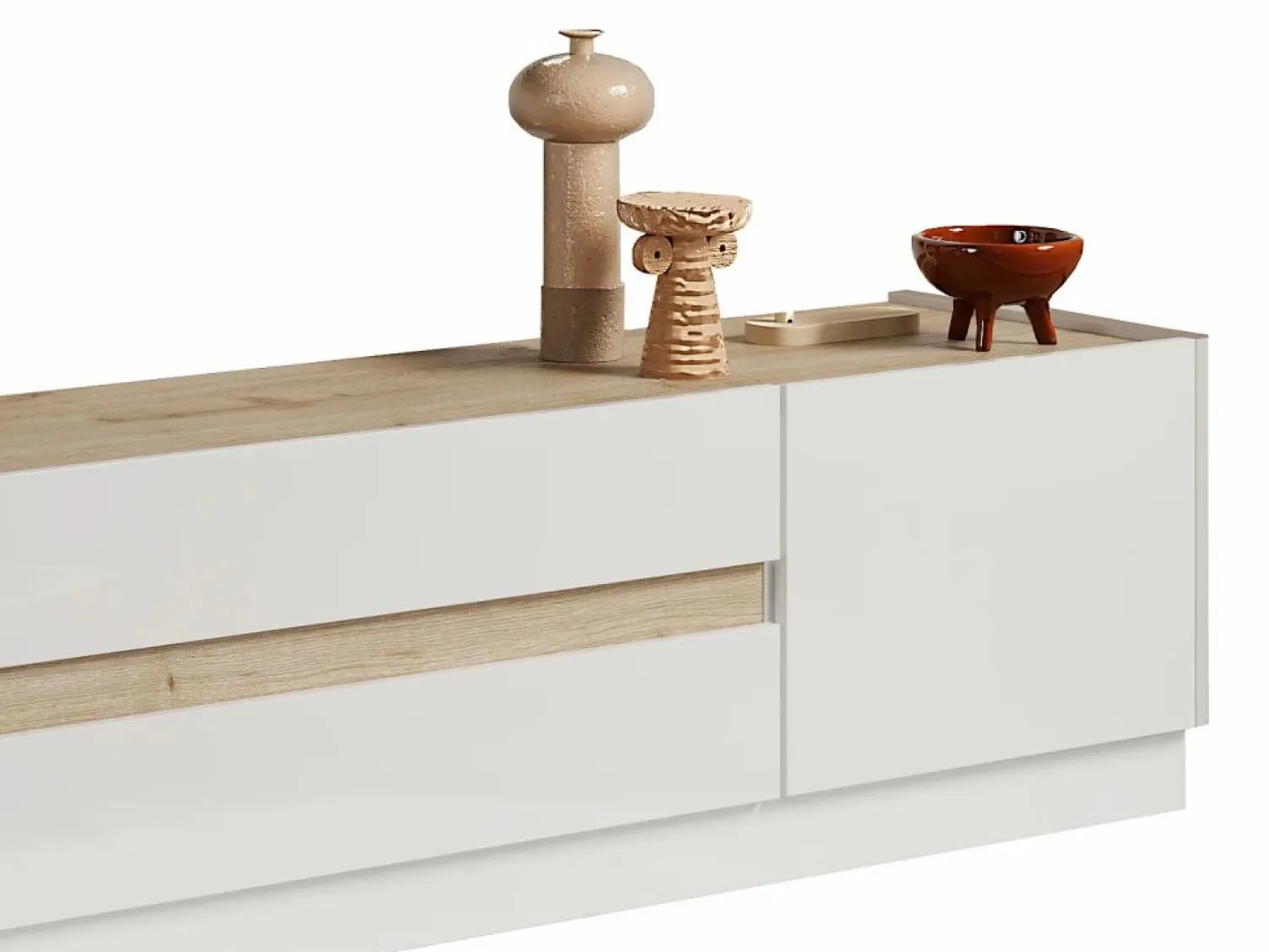 Discount Mueble de TV con 2 puertas y 2 cajones - Blanco y Natural - EMORA Mueble Tv