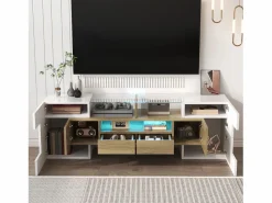 Clearance Mueble de TV con 4 puertas y 2 cajones - 145 x 30 x 51 cm - LEDs - Tablero de partículas - +Oro Mueble Tv