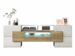 Clearance Mueble de TV con 4 puertas y 2 cajones - 145 x 30 x 51 cm - LEDs - Tablero de partículas - +Oro Mueble Tv