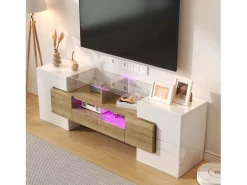 Clearance Mueble de TV con 4 puertas y 2 cajones - 145 x 30 x 51 cm - LEDs - Tablero de partículas - +Oro Mueble Tv