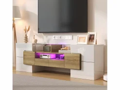 Clearance Mueble de TV con 4 puertas y 2 cajones - 145 x 30 x 51 cm - LEDs - Tablero de partículas - +Oro Mueble Tv